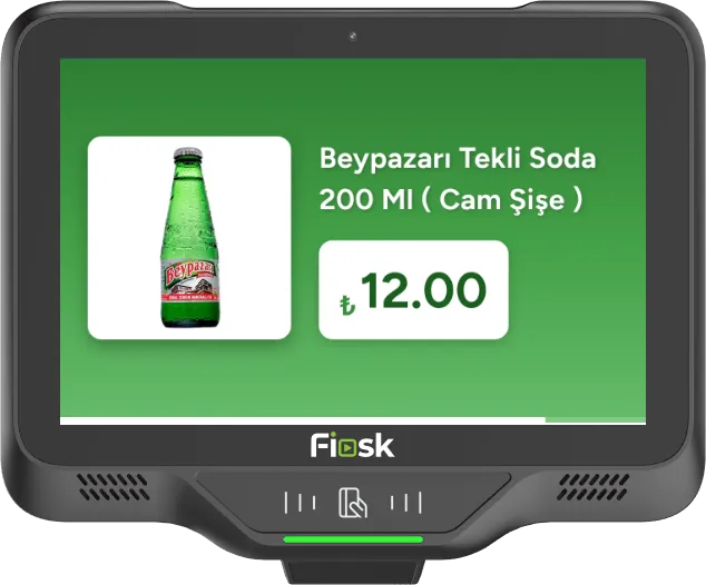 Fiosk fiyat gör terminali, okunan ürünün görselini, adını ve fiyatını gösterirken