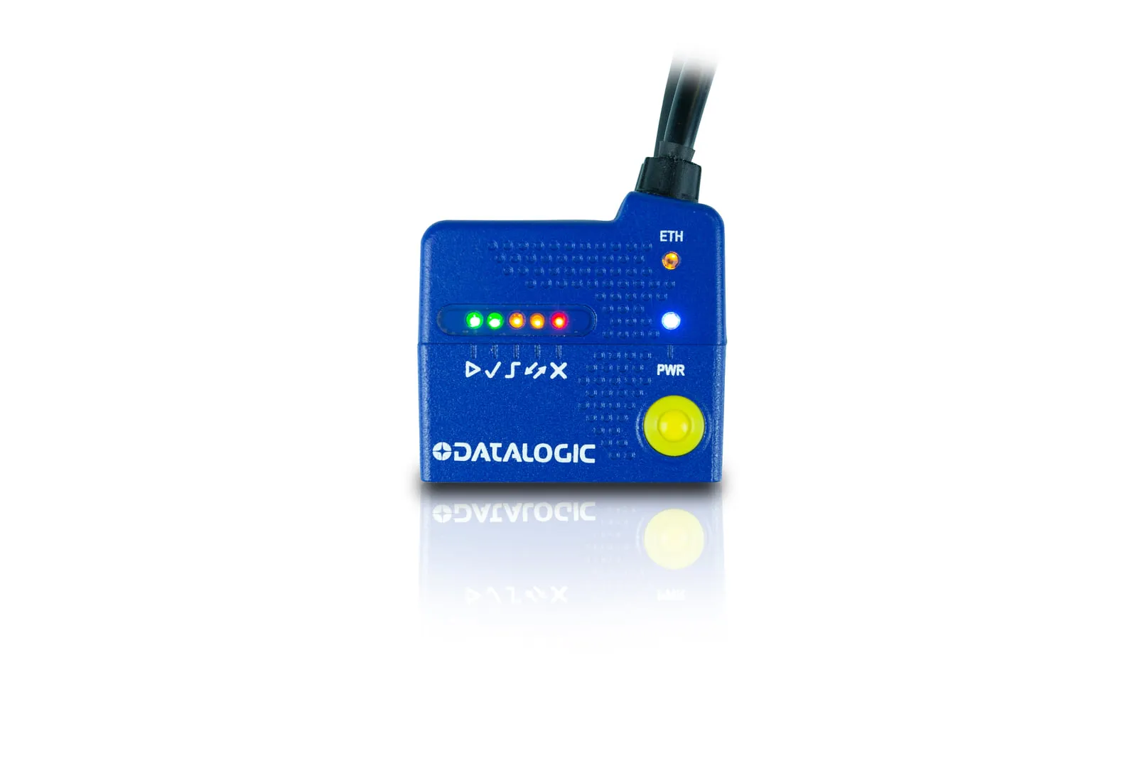Datalogic Matrix 120 üstten görünüm, durum LED'leri ve kurulum tuşu